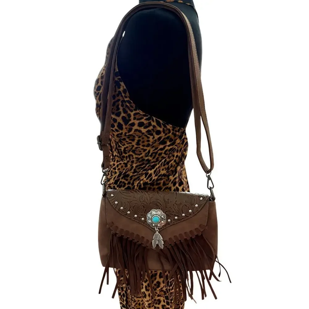 Women's‎ Lavawa Vegan Leather Fringe Bag Small Crossbody Western Boho Festival